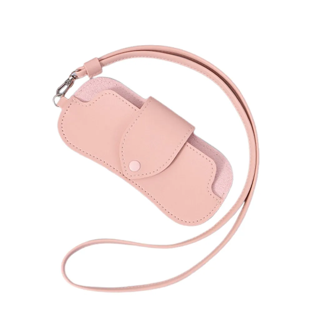 

PU Leather Sunglasses Storage Bag with Lanyard Solid Color Sunglasses Pouch Portable Durable SunGlasses Holder