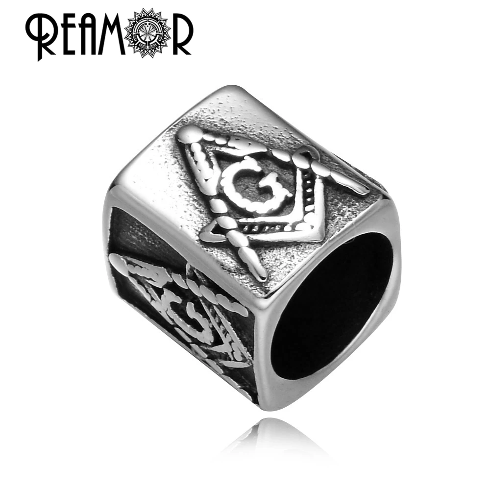 REAMOR 5pcs Stainless steel Iris Flowers Cross Cylinder Big Hole Charms Beads for Jewelry Making Men Bracelet DIY Accessories