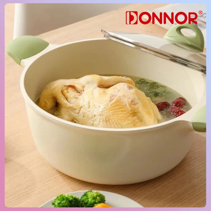 

DONNOR Kitchen Saucepan with Cover Anti Scalding Double Handle home Nonstick Ceramic Cooking Pot Stewing Pot Cookware Universal