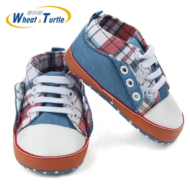 New Newborn Baby Boy Girl Soft Sole Crib Plaid Shoes Warm Boots Anti-slip Sneaker PU Breathable Solid First Walkers 0-18M