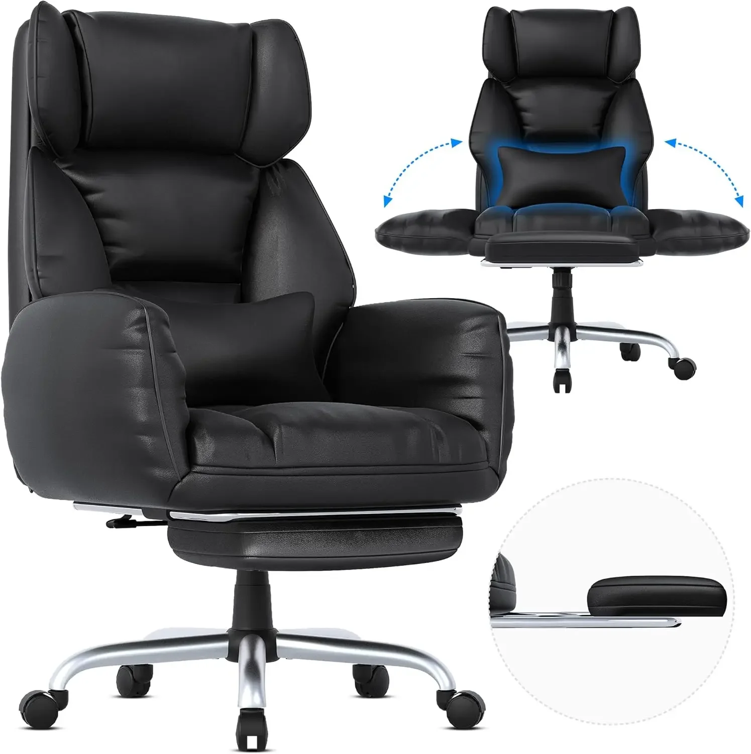 Big and Tall Criss Cross Chair with Reversible Armrests, 120°Tilt, 400LBS Heavy-Duty Executive Leather Chair for Working