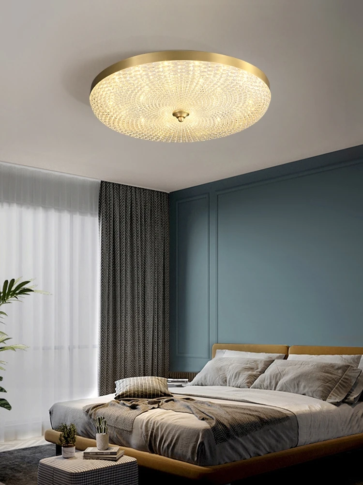 Simple modern ceiling lamp copper light luxury round bedroom study lamp balcony porch thin tri-color LED light source