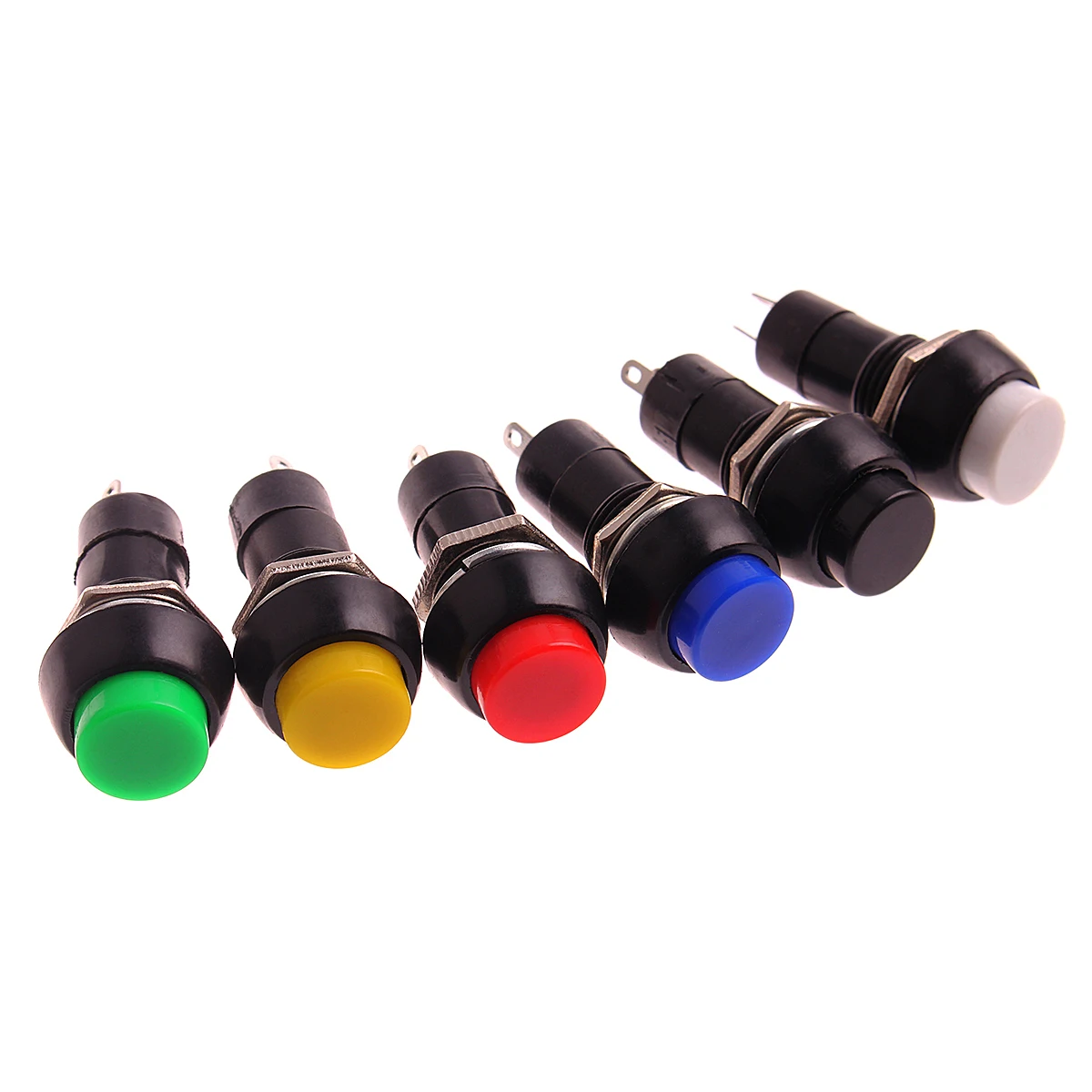 6Pcs Self-lock/Self-Recovery Pushbutton Switches 12mm OFF-ON Plastic Push Button Switch momentary 3A 250V AC 2PIN 6Color Mixing