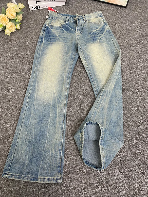 

Lightning Pattern Flared Jeans Men's American High Street Vibe Waed Loose Straight Leggings Summer Youth Faion Jeans