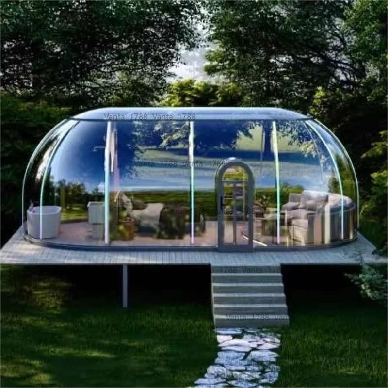 Venta barata de lujo transparente Camping Hotel redondo policarbonato cúpula prefabricada de lujo precio de depósito para el hogar