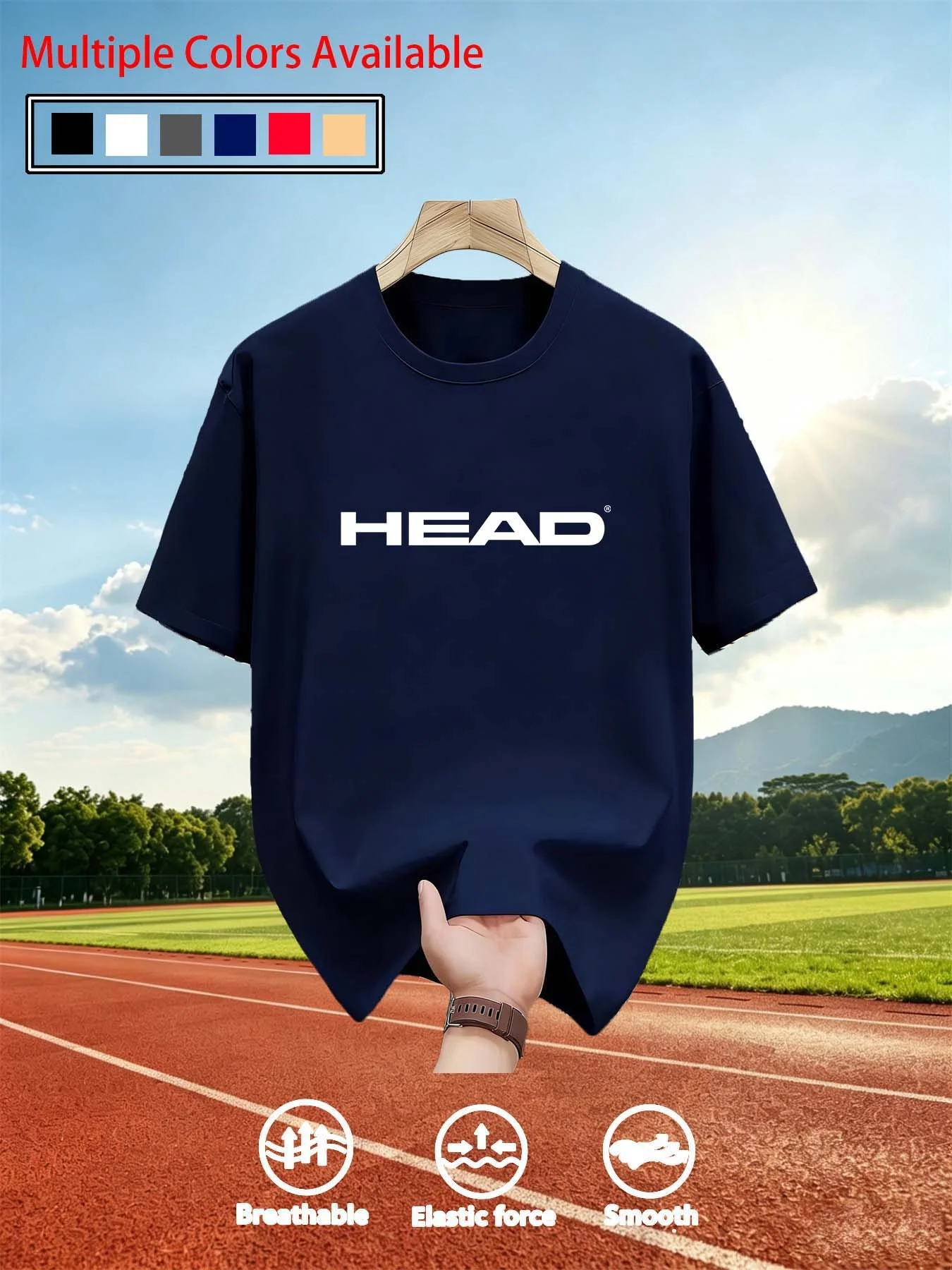 HEAD Men’s T‑Shirt Short Sleeve Top Multi Color Crew Neck Letter Print Breathable Fabric For Tennis Training Daily Outdoor Sport - view 4