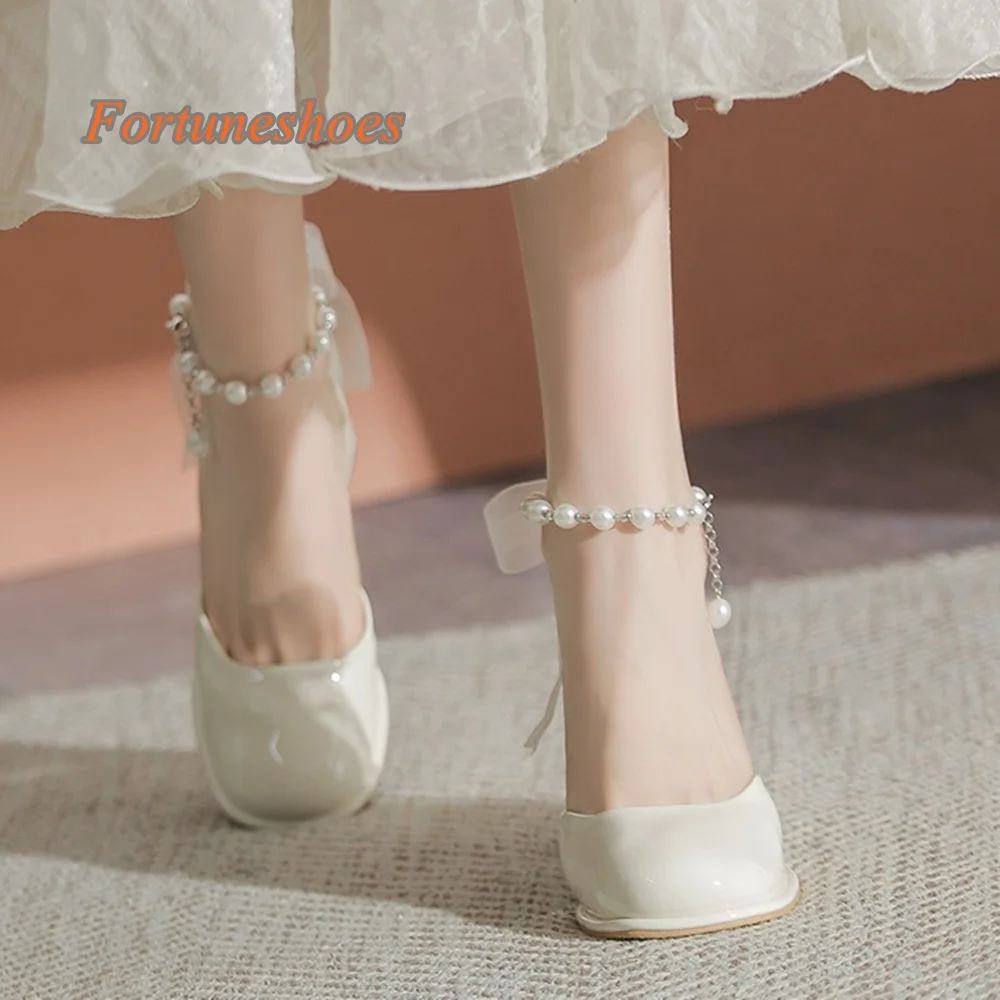 Ankle Strap Cover Toe Women Pumps Chunky High Heel Pearl Summer/spring Shoes 2024 New Arrivals Fashion Casual Runway Pumps