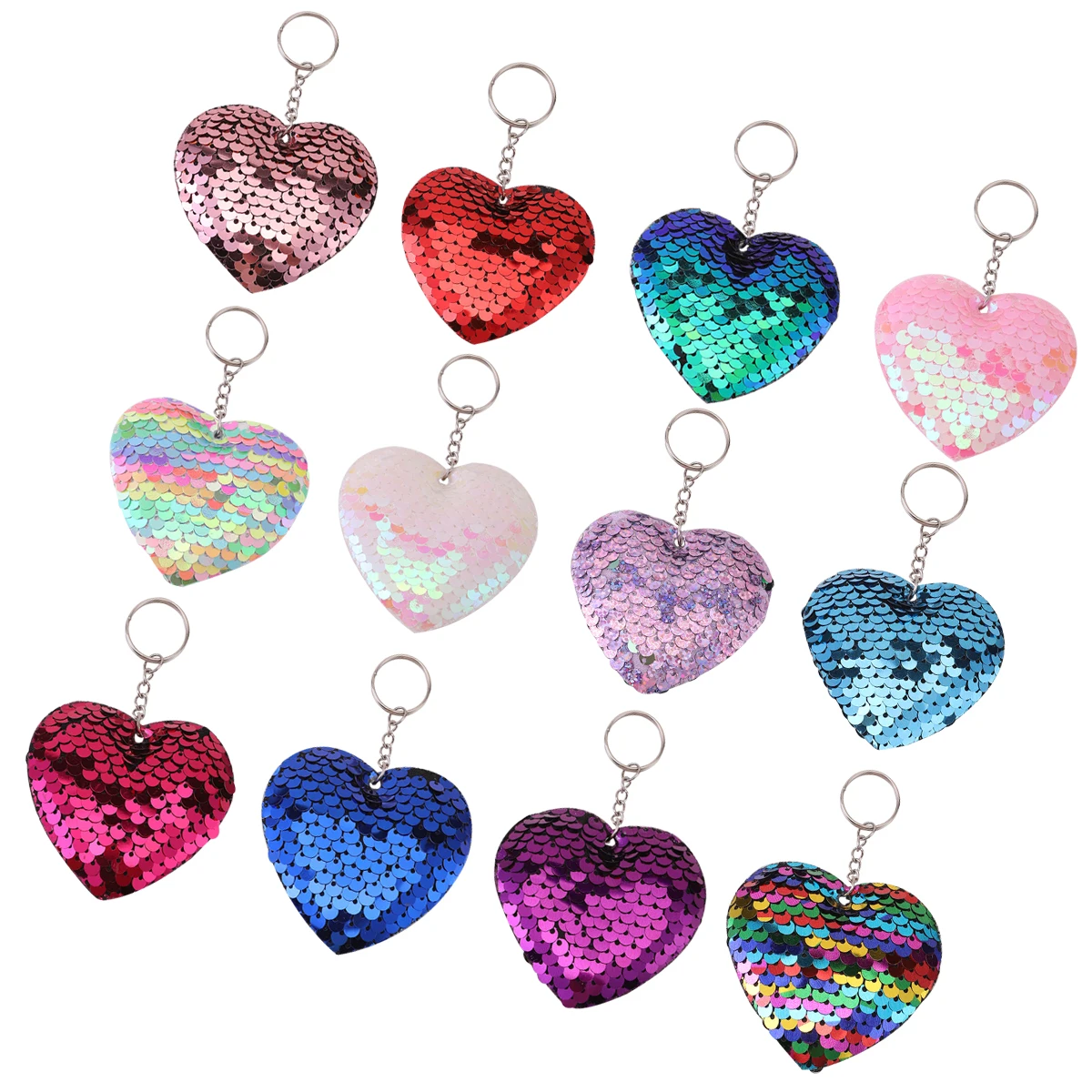 12 Stuks Schattige Lovertjes Liefde Hart Sleutelhanger-Stijlvolle Tas Charme En Sleutelhanger Decoratie Portemonnee Tas Rugzak Charmes Feest Gunsten