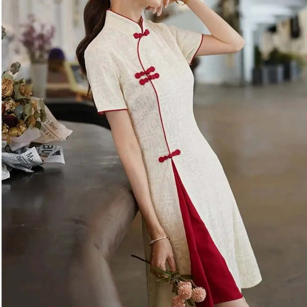 

Short Sleeve Qipao Dress Long Fork China-Chic Traditional Chinese Dress Classic Plus Size Cheongsam Wedding