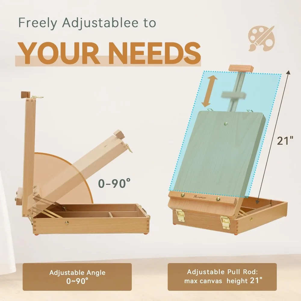 Caballete de mesa de madera portátil para bocetos, soporte de pintura ajustable para estudiantes principiantes artistas