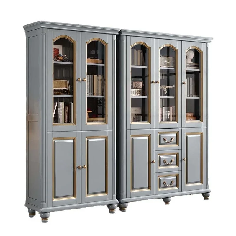 

American retro rural solid wood bookcase mahogany heart study free combination floor bookcase storage