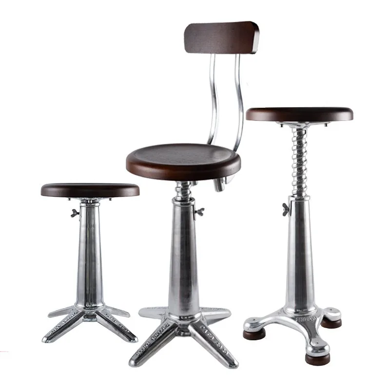 Annual ring park, American retro cast aluminum solid wood lifting high stool, back chair Shengjia industrial style bar stool