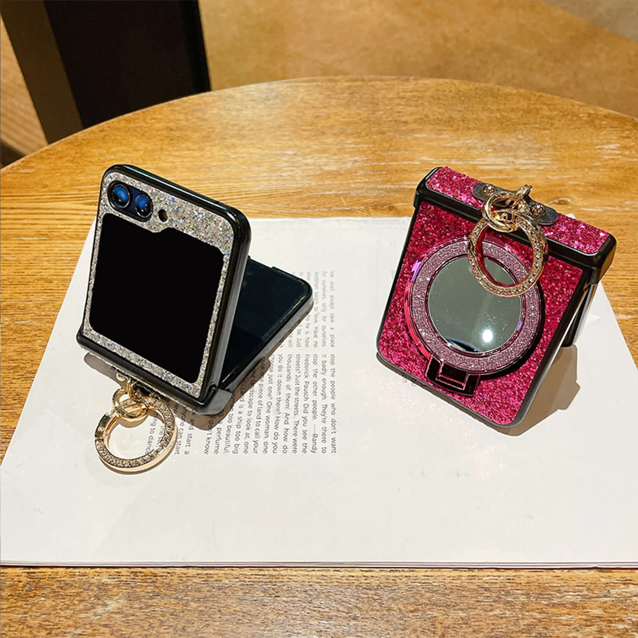 Kunststein-Ringhalter Luxuriöse Funkelnde Hartschalen-Handyhülle für Samsung Galaxy Z Flip 8 6 5 4 3 Flip7 FE mit Magnetischem Spiegelständer – Detail 6