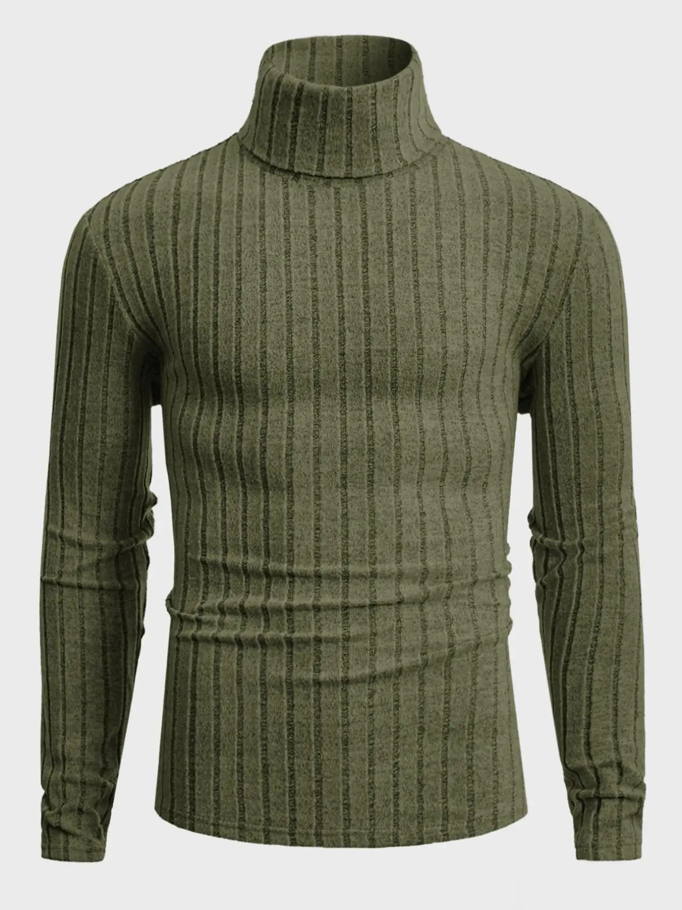 Herren Rollkragenpullover mit Langen Ärmeln, Vertikal Gestreift, Schlanke Passform, Gerippter Strickpullover, Lässiger Stretch-Unterzieher – Detail 19