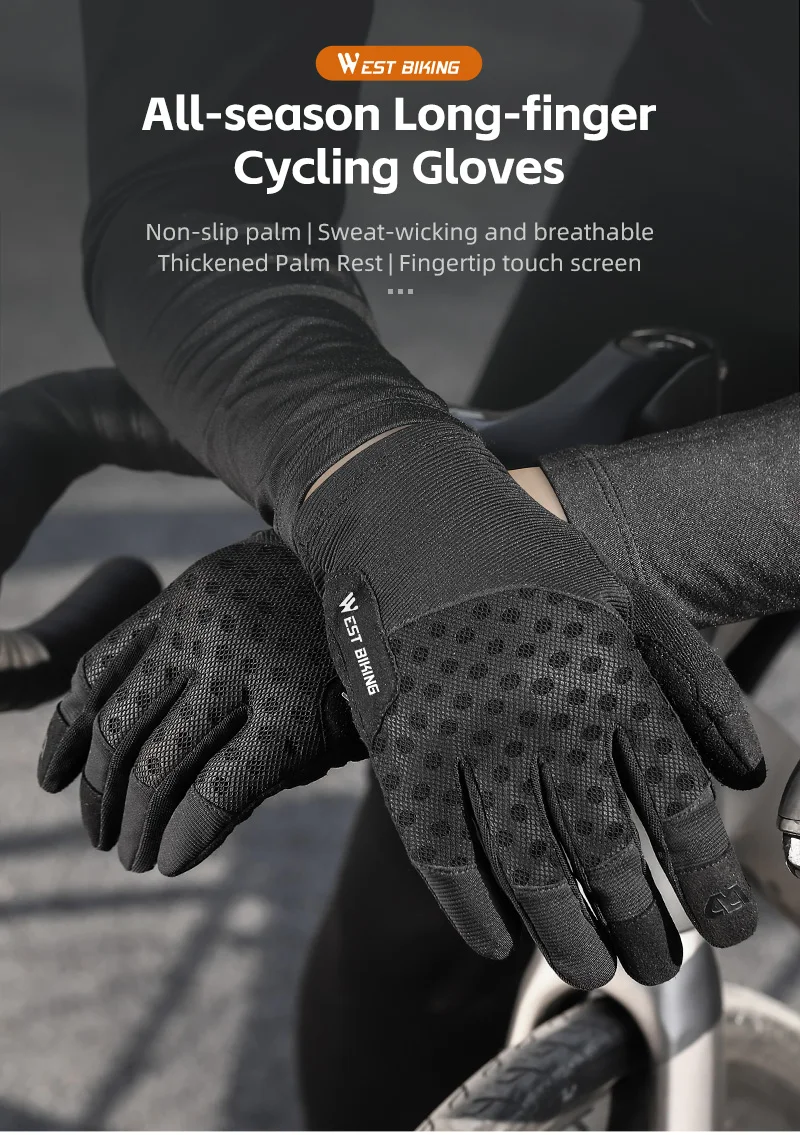 WEST BIKING Fahrradhandschuhe für Herren, atmungsaktiv, mit SBR-Polsterung, stoßdämpfend, mit Touchscreen-Funktion, für Rennrad, Mountainbike, für alle Jahreszeiten, Sport, mit vollen Fingern. – Detail 1