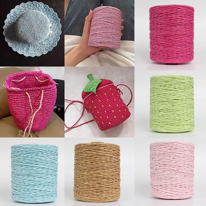 280-300M/roll Raffia Paper Knitting Yarn for DIY Woven Straw Cap Crochet Thread Hand Knit Hat Handbag Sewing Accessories