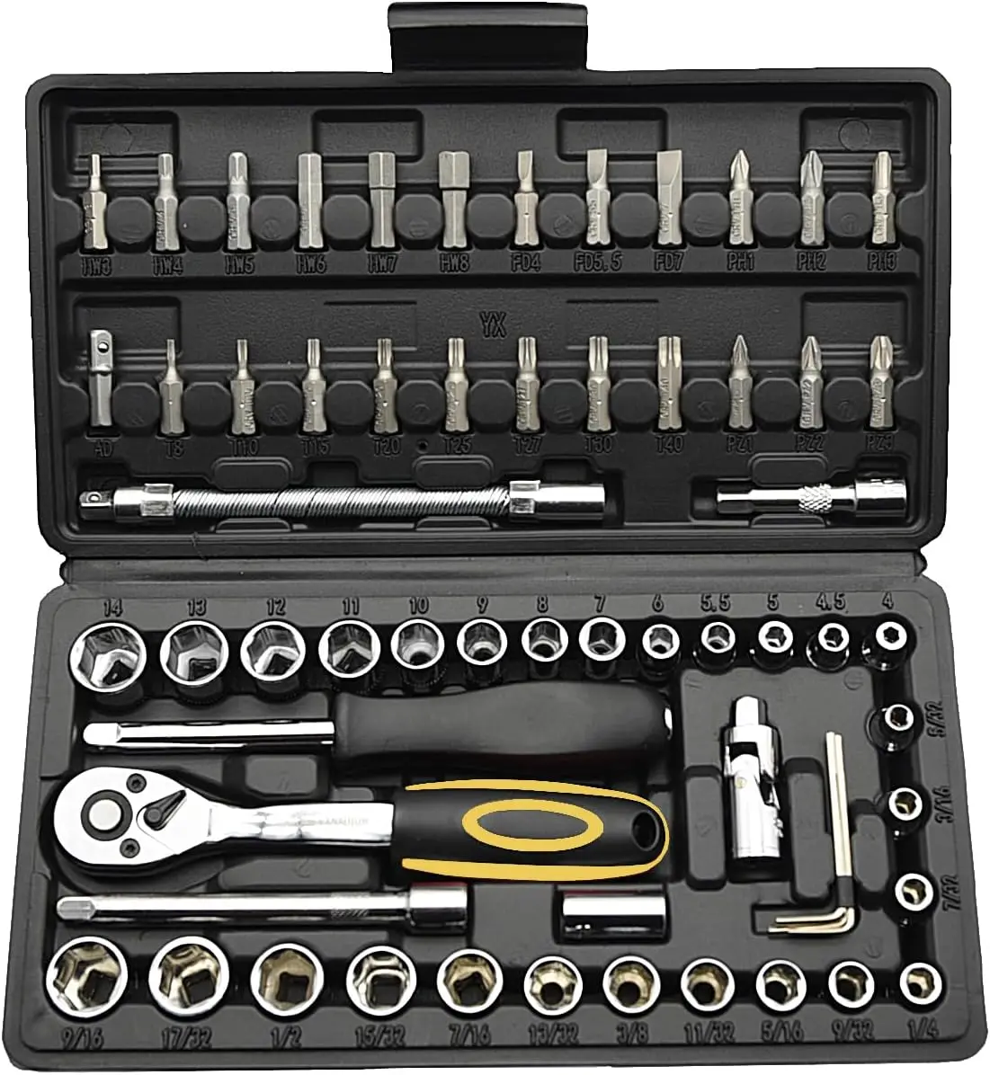 

62PCS 1/4' Ratcheting Wrench Set, 72-Tooth, SAE & Metric, 5/32'–9/16', 4mm–14mm
