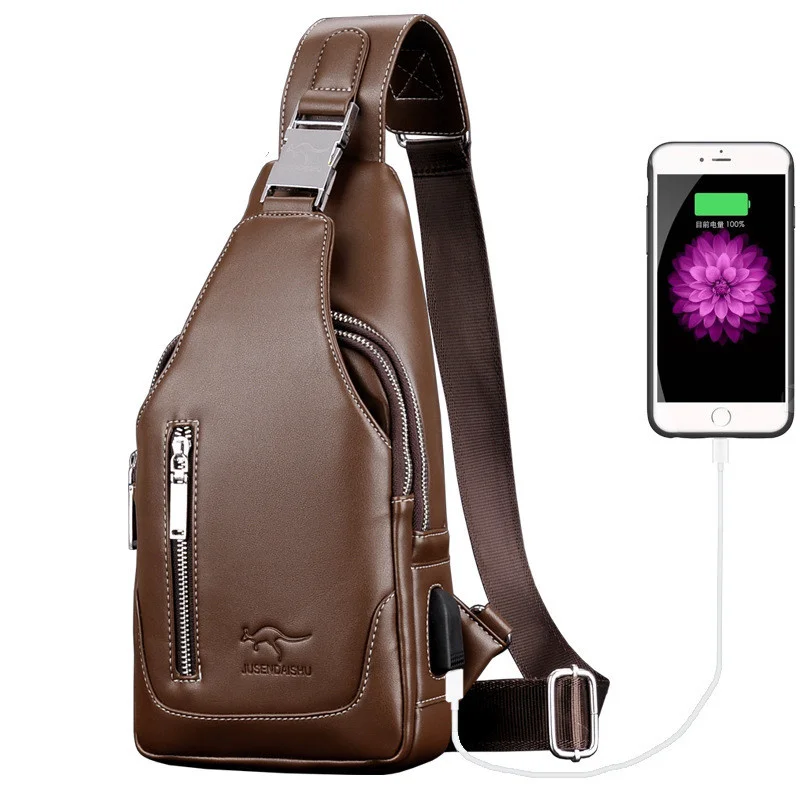 Mode Mannen Usb Opladen Schoudertas Vintage Pu Lederen Crossbody Messenger Bag Mannelijke Trendy Sport Sling Tas