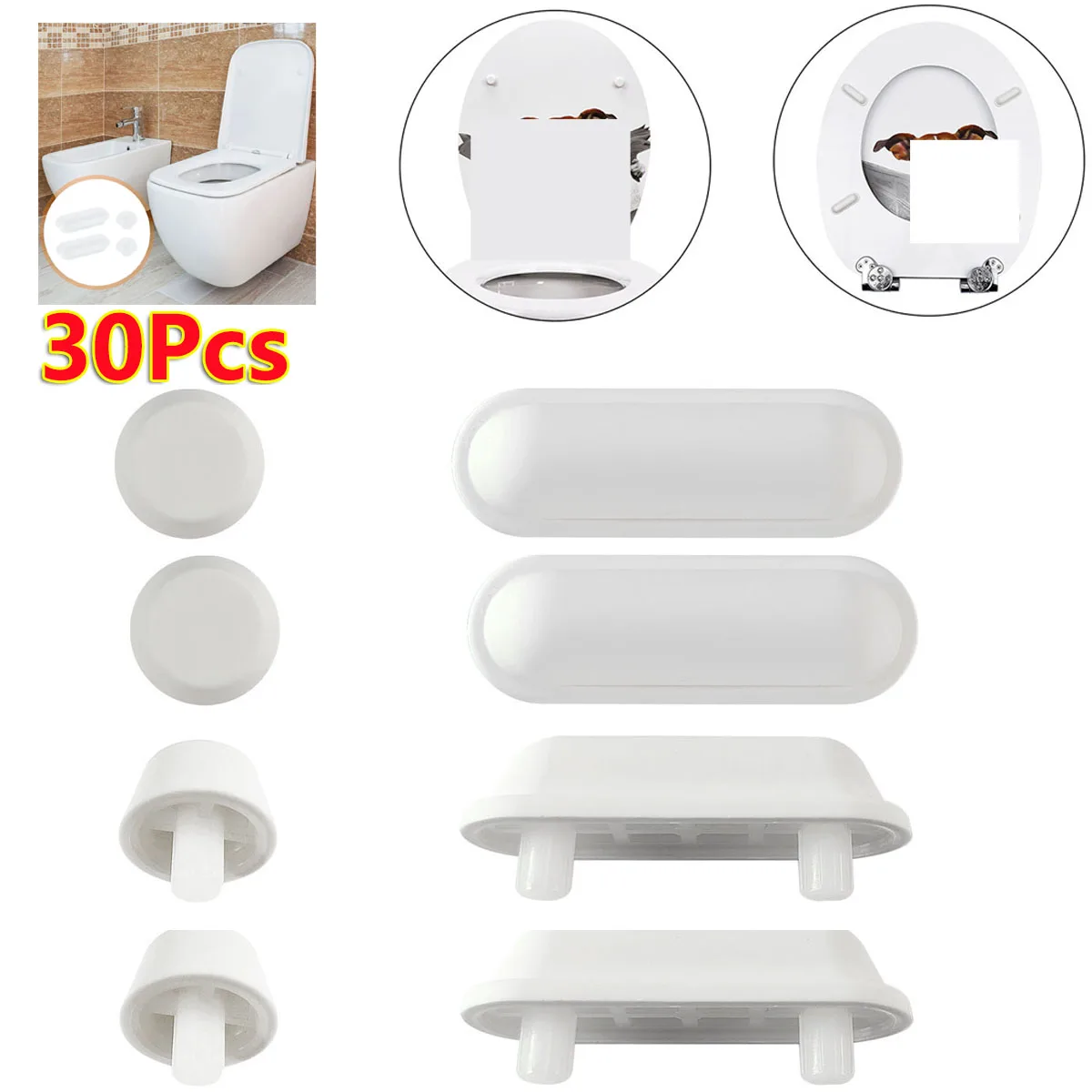 

30 шт., 32 мм, деревянные буферы для сиденья унитаза, бампер, белая кнопка, круглая и длинная подушка, пробка, бампер, комплекты подъемников для ванной комнаты, универсальная резина