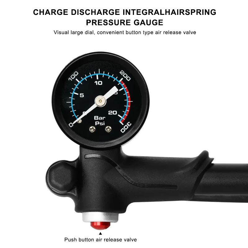 High-Pressure 300Psi Bike Air Pump With Gauge Portable Aluminium Alloy Hand Air Pump For Fork & Rear Suspension Shock Absorber