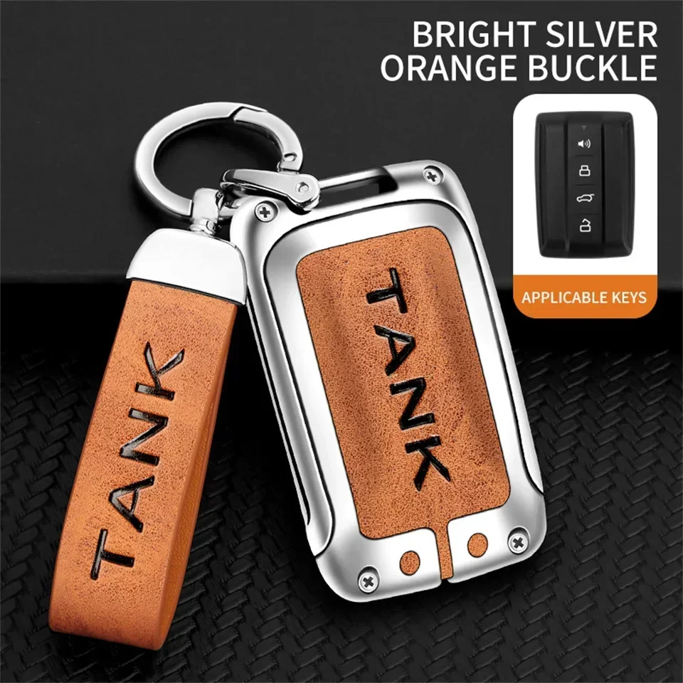 

2023 New Zinc Alloy+Leather+TPU Car Remote Key Bag Key Chain For Great Wall GWM WEY Tank 300 500 Accessory