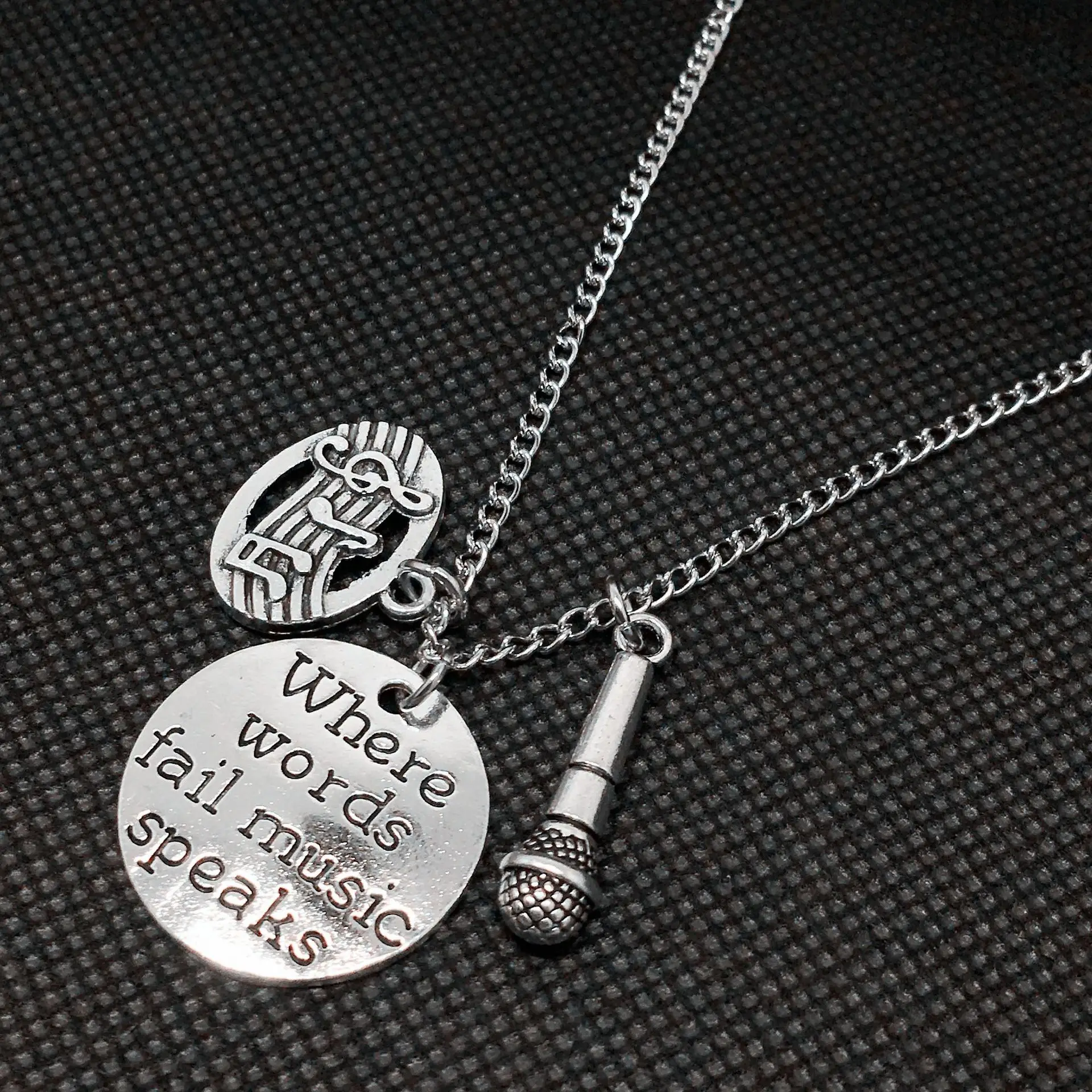 Where Words Fail Music Speaks Singer Necklace Microphone Women Man Accessories Jewelry Pendant Family Gift