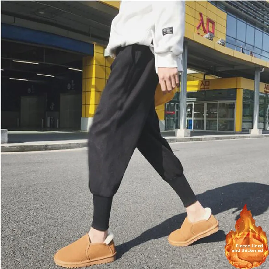 

Men's Streetwear Boots Pants Fce Lined Cargo Trousers Autumn Winter Small Foot Lantern Pants Casual Cotton Jeans