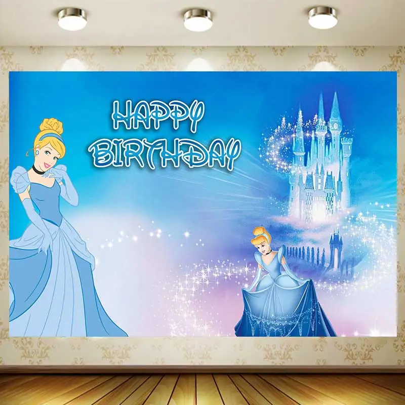 Disney Cinderella Backdrop Children Birthday Supplies Girl Princess Party Banner Kid Cartoon Decoration Background Photography