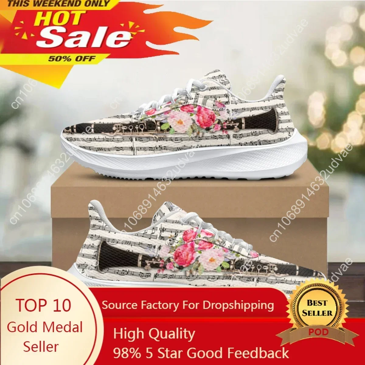 

Clarinet Music Flower Luxury Designer Lace-Up Sneakers Women Men Comfortable Lightweight Flats Shock Absorbing Walking Shoes