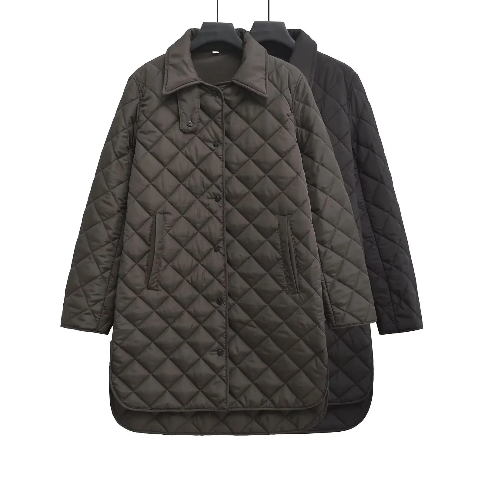 Winter new style lapel snap-button quilted mid-length high-end cotton jacket