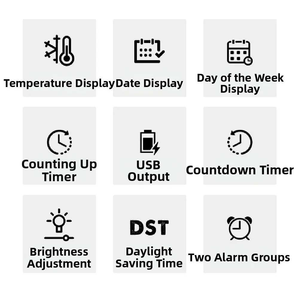 Reloj electrónico LED de formato 12/24H, 2 alarmas, 3 niveles de brillo, reloj Digital grande, función de cuenta atrás con atenuación automática