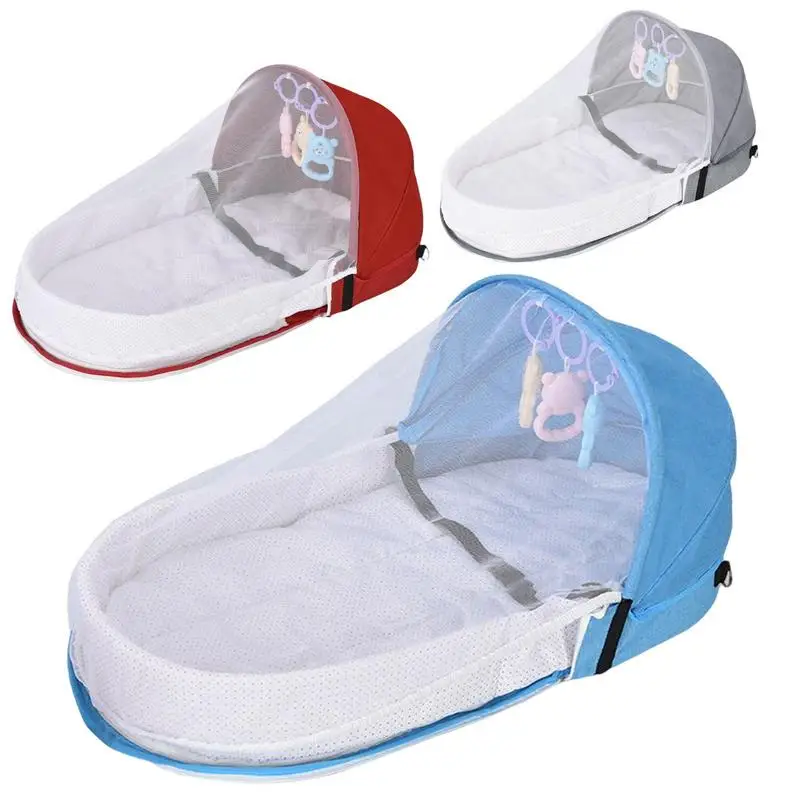 Folding Baby bed With mosquito net and toys Portable Travel Baby Bassinet  Breathable Infant Sleeping Basket baby bed for