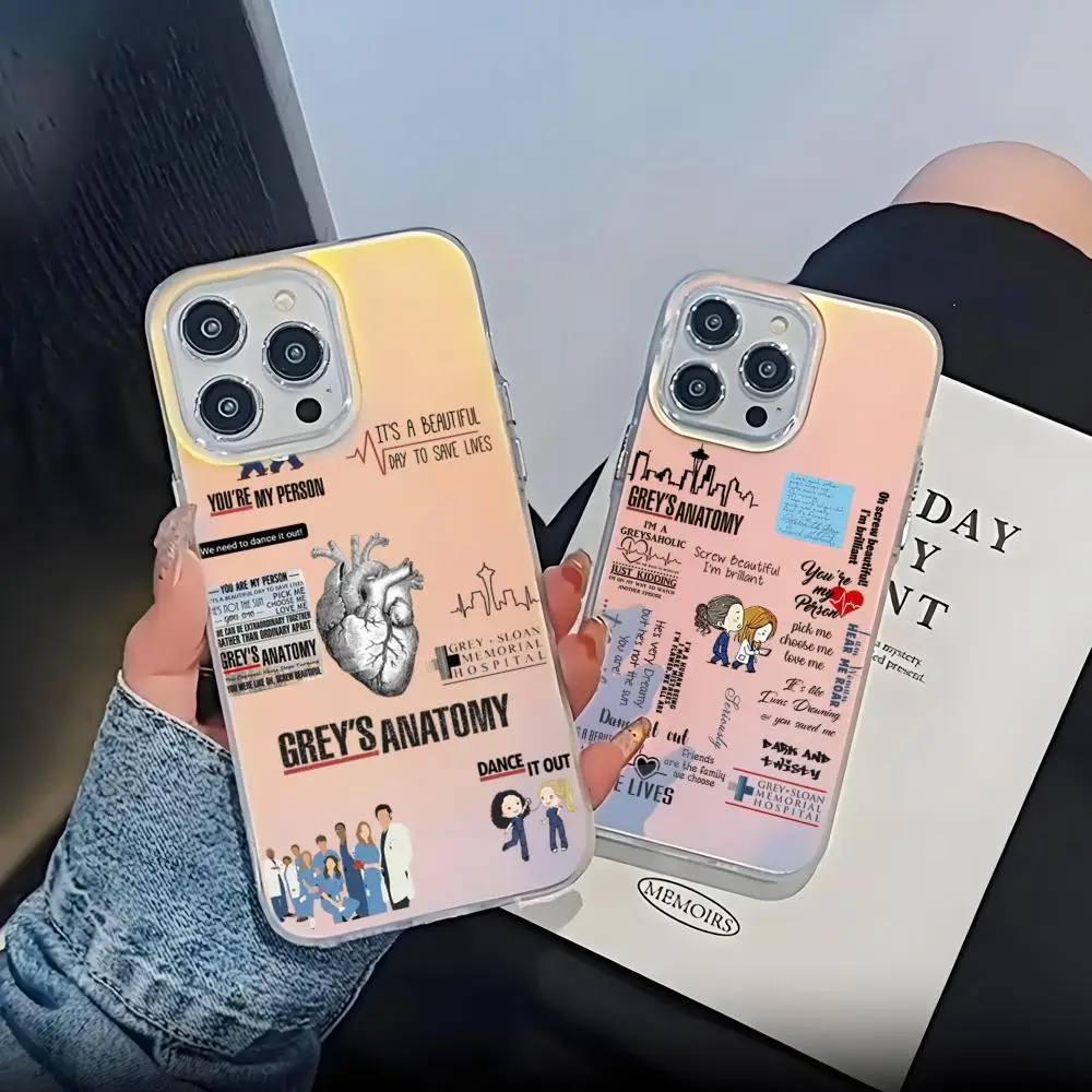 Capa de Celular Greys Anatomy com Gradiente a Laser para iPhone 17 Pro Max 16 13 12 11 Pro Max 17Air, Capa Protetora Antichoque