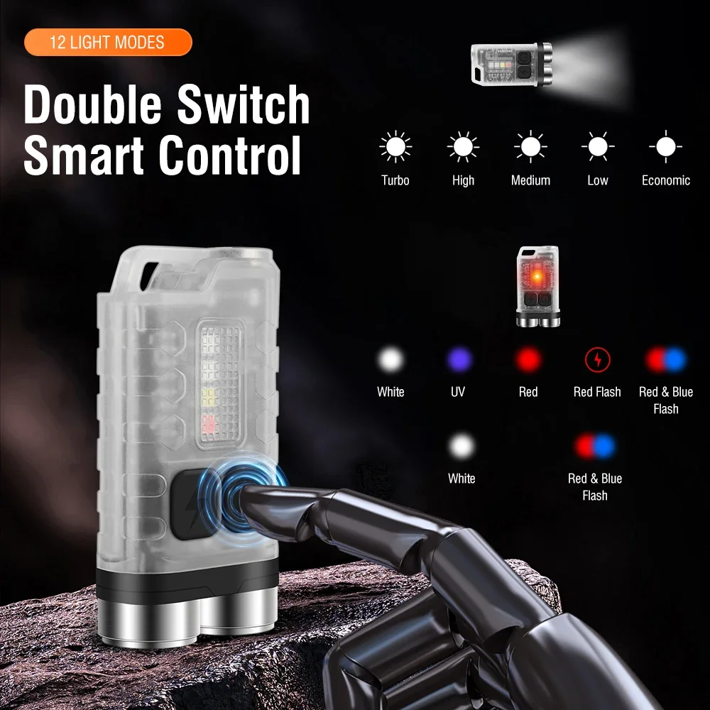 HOSONIC E3 900LM 12-Mode Lighting Mini Dual‑Head LED Flashlight Type‑C Rechargeable Waterproof Pocket EDC Camping Keychain Torch
