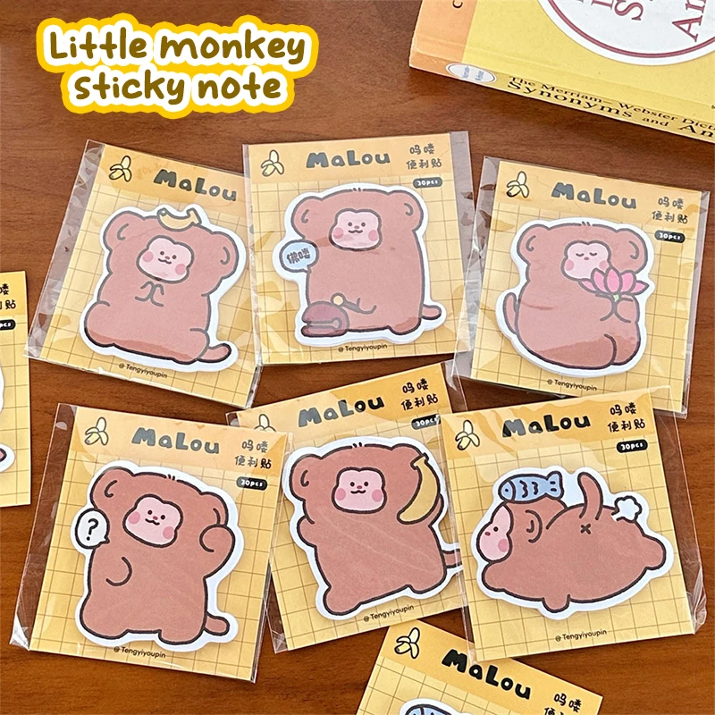 30Sheets Cute Cartoon Monkey Sticky Notes Kawaii Animals Sticky Notes Message Post Student Stationery School Office Supplies