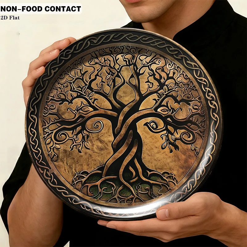 1pc Round Ceramic Wall Plate with Ancient Tree Art Decorations - Suitable for Home & Office Decor, Non-Food Contact Decoration,