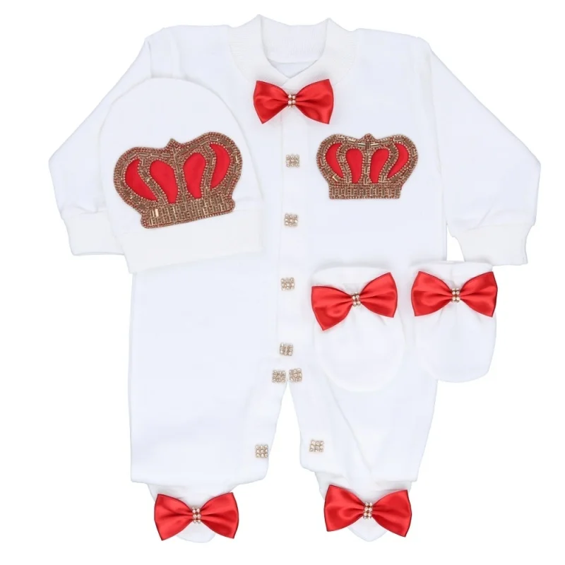 Lilax Baby Boy Red Wedding Suit Newborn Crown Jewels Layette 3 Piece Gift Set Coming Home Gold Crown Bling Outfit 1st Birthday