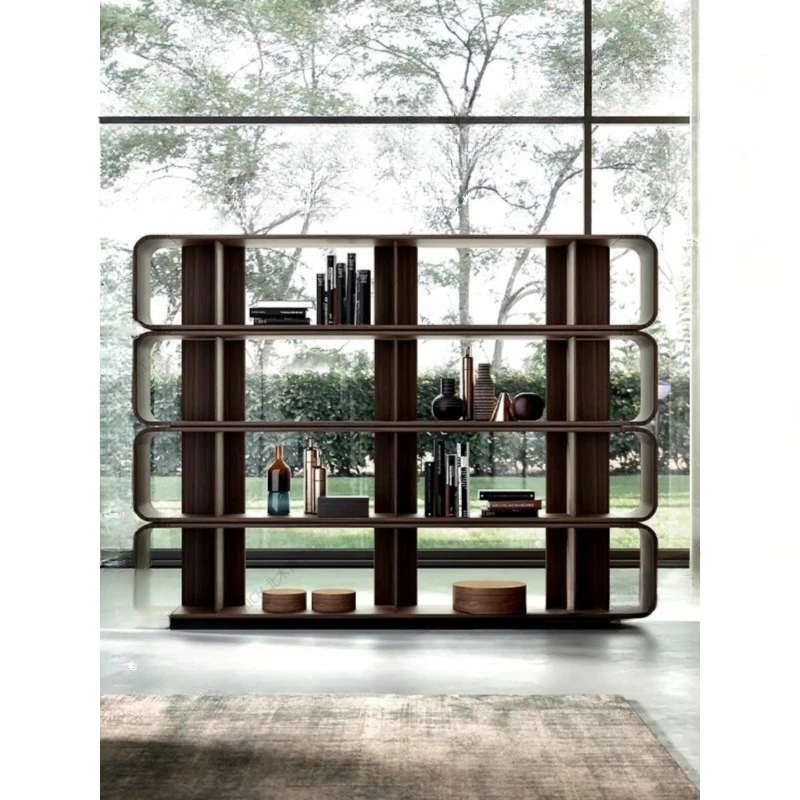 Walnut Nordic display rack, living room partition cabinet, floor-to-ceiling double-sided bookshelf