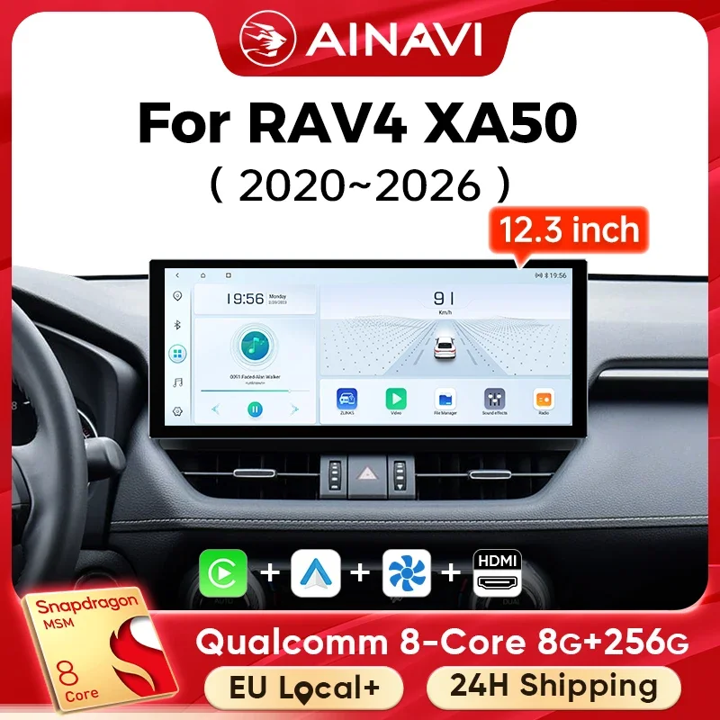 Ainavi 12,3 pulgadas para Toyota RAV4 2019 2020 2021 2023 2025 XA50 HDMI 2K Radio de coche Carplay inalámbrico Android Auto 4G Multimedia para coche