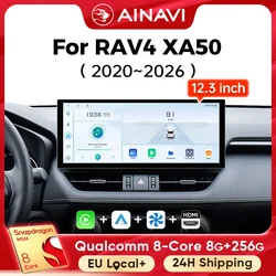 Ainavi 12.3 Inch For Toyota RAV4 2019 2020 2021 2023 2025 XA50 HDMI 2K Car Radio Carplay Wireless Android Auto 4G Car Multimedia