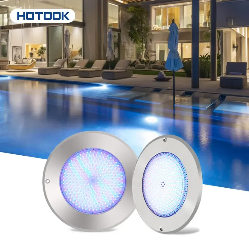 HOTOOK 3mm Slim IP68 Color Changing 12V 18W Resin Filled Stainless Steel 316SS LED Smart Underwater Swimming Pool Led Lights