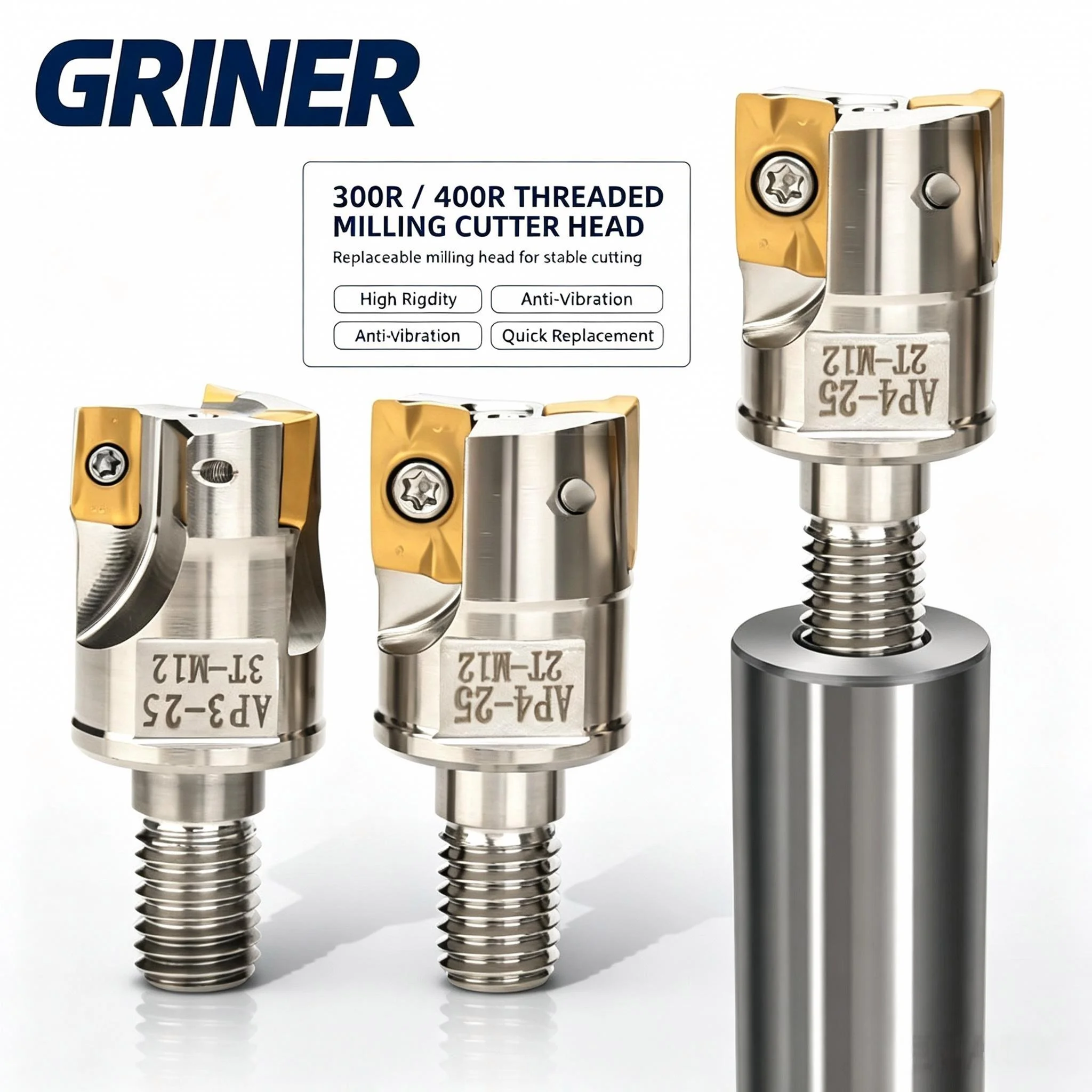 griner-インデクシブルモジュラーミーリングヘッド-bap300r-bap400r、ネジロック式ミーリングカッターヘッド、cncマシン用1135-1604超硬インサート対応