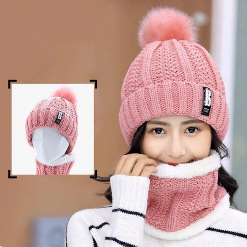 Conjunto de gorro y bufanda de punto para mujer, protector de cuello a prueba de viento, bufanda gruesa y cálida, gorros de invierno