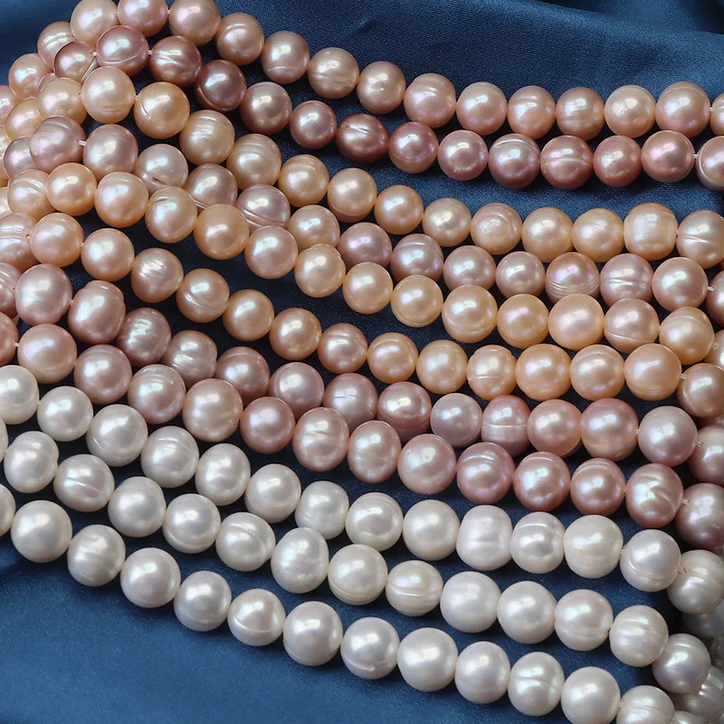9-10mm Near Circular Single Thread Natural Pearl Powder Bead 925 Sterling Silver