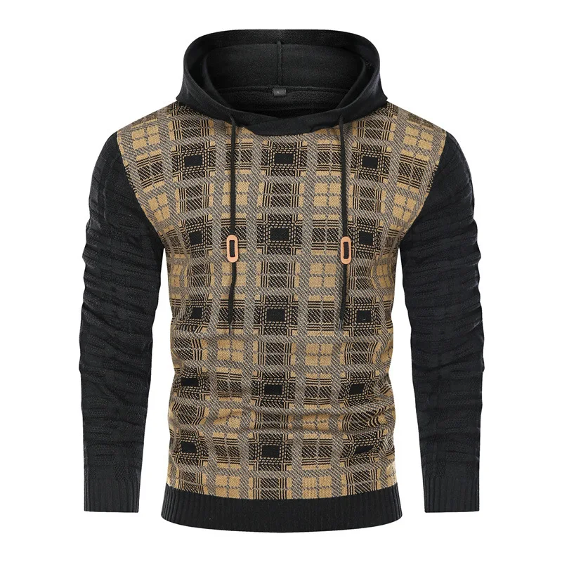 Nuovo 2022 autunno inverno felpe con cappuccio da uomo felpe Pullover Knit slim fit Plaid color matching jacquard men maglione Streetwear