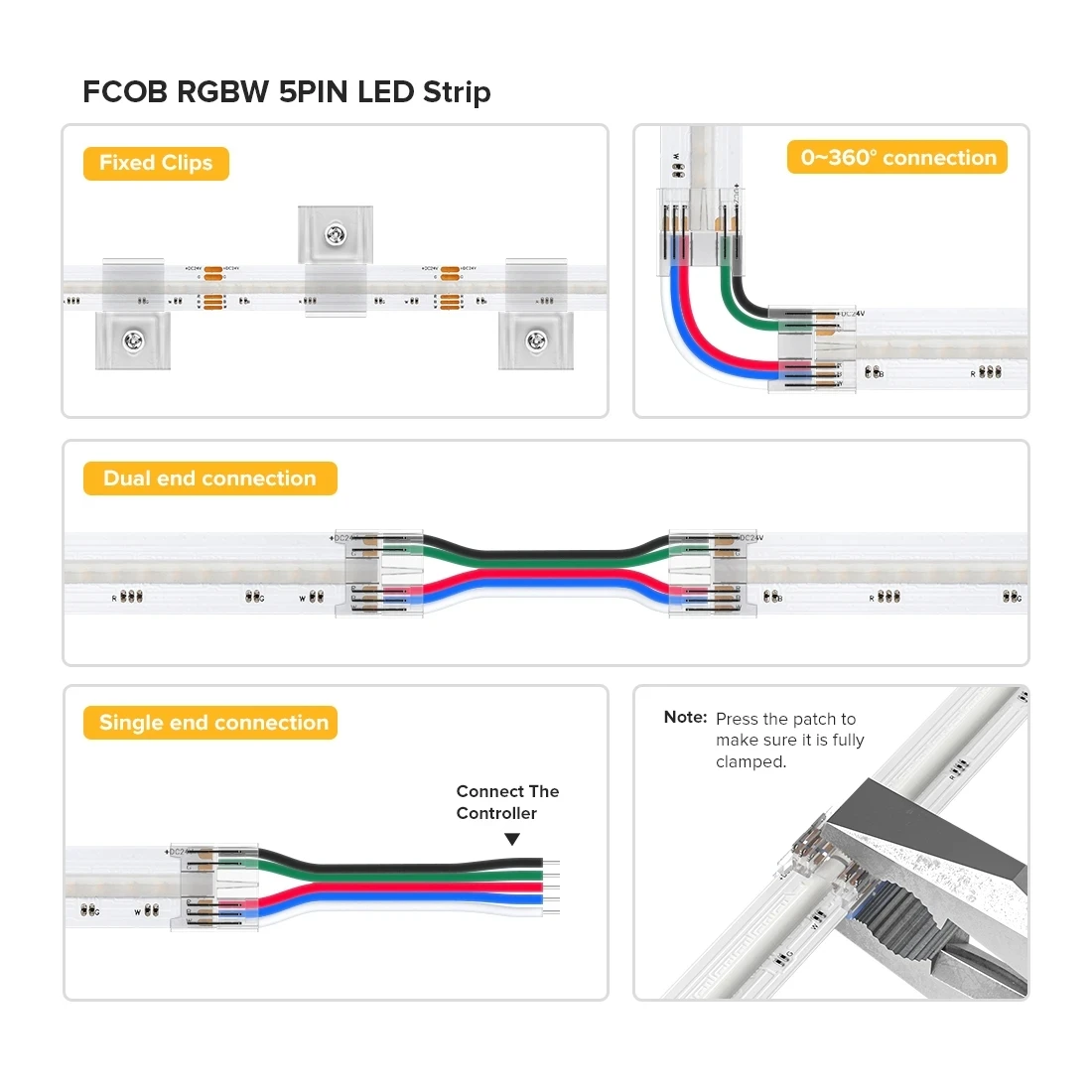 FCOB DC12V 840 DC24V 896LEDs RGB LED Light Strip Flexible FOB COB 10mm 4pin Wire Led Light High Density RA90 Linear Dimmable