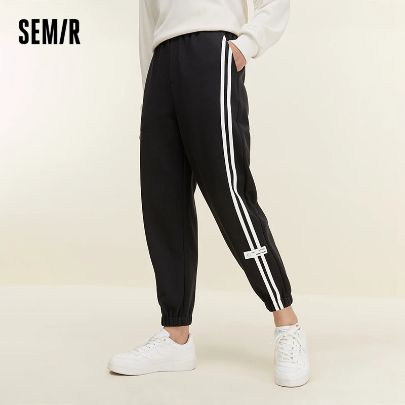 

Semir Casual Pants Women Contrast Black Leggings Asymmetrical Spring Loose Cropped Pants Show Leg Length