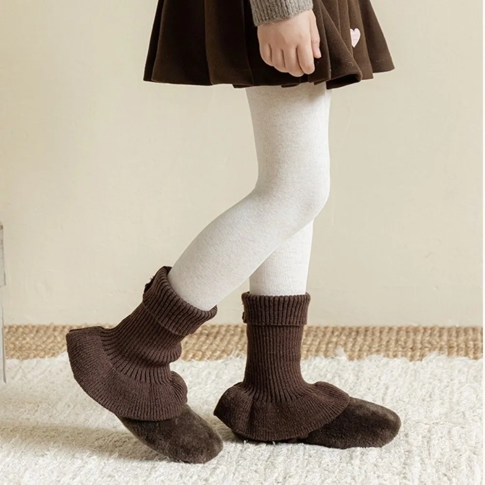New Solid Color Leg Warmers Thickened Knitted Mid-Calf Sock Horn Lolita Pile Sock Kids