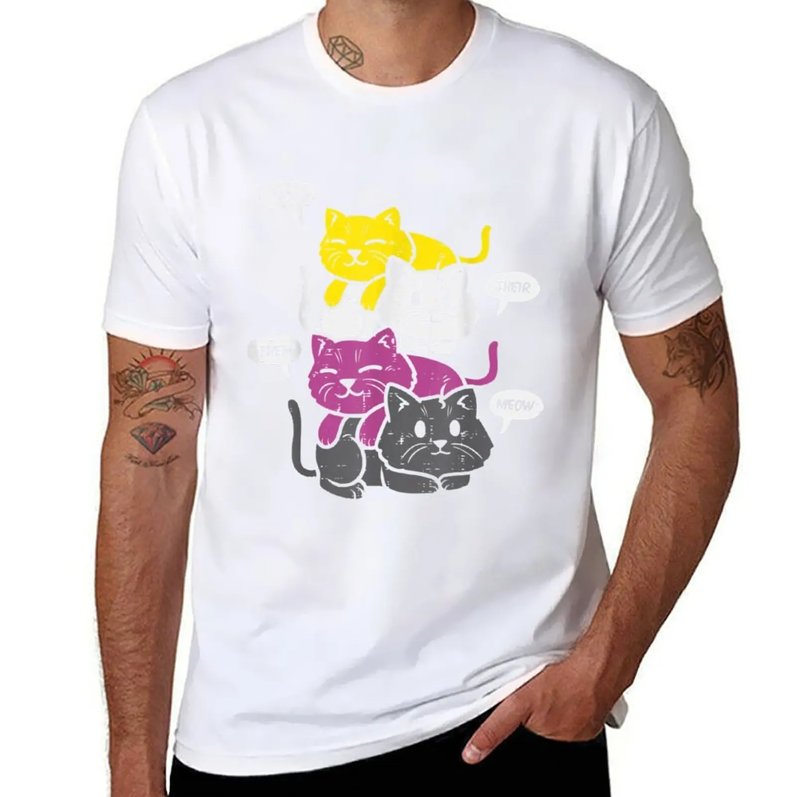 

They Their Them Meow Cats Pronouns LGBTQ Non-Binary Flag T-Shirt cotton t shirts high quality cotton tshirt 100% T-Shirt