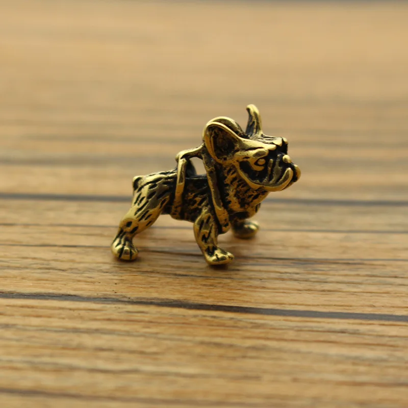 Bulldog Copper Pendant Brass Dog Action Figures DIY Zodiac Key Chain Desktop Car Interior Miniature Ornament Accessories Toys